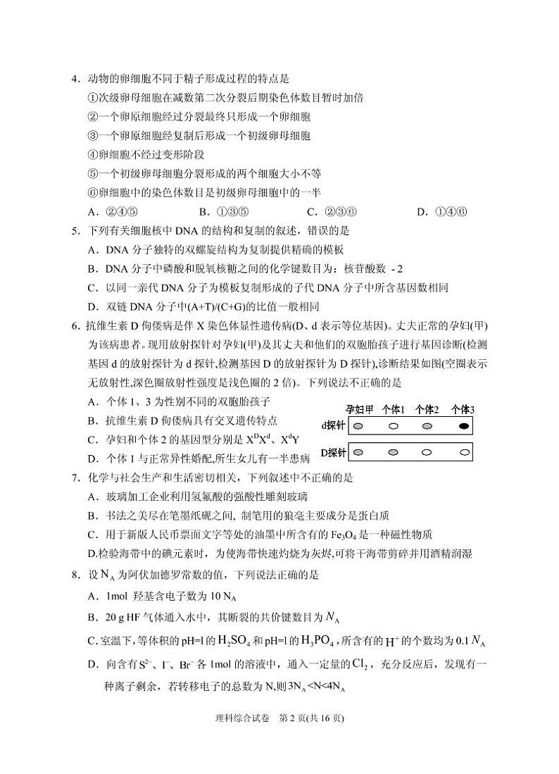 2021届宁夏银川一中高三下学期第四次模拟考试理综试题 PDF版02