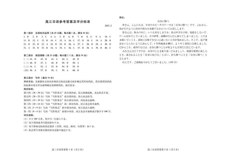 2022-2023学年山东省潍坊市高三下学期2月高考模拟考试（一模）日语试题（PDF版）01