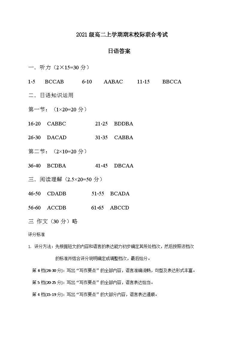 2022-2023学年山东省日照市高二上学期期末考试日语试题PDF版含答案01