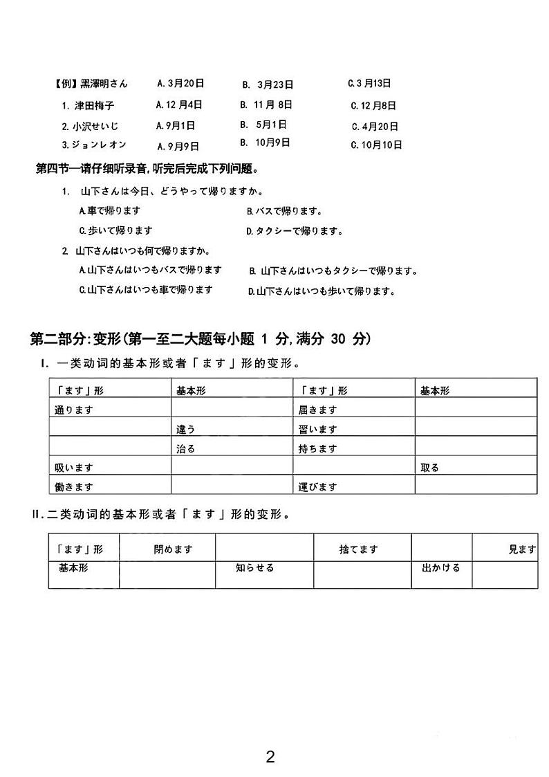 武汉榕霖文化艺术学院2023-2024高一上学期12月日语试卷【含答案】第2页