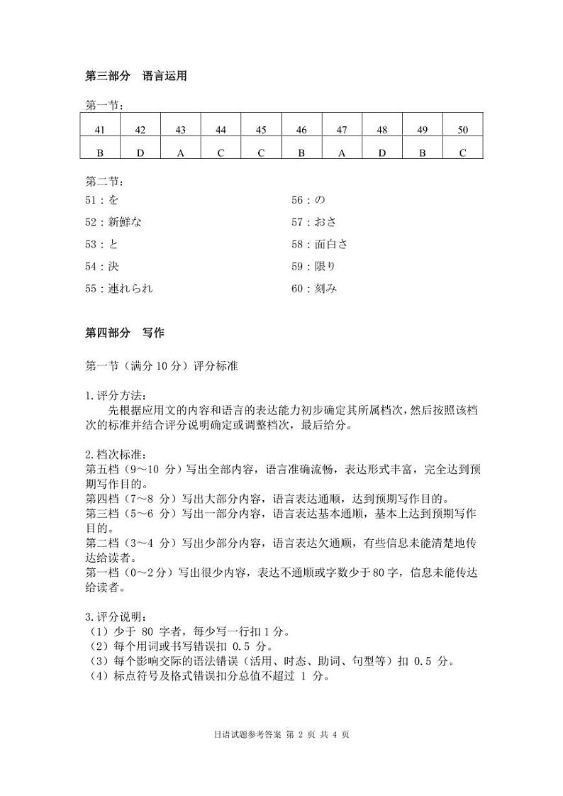 日语试题参考答案（2024版）第2页