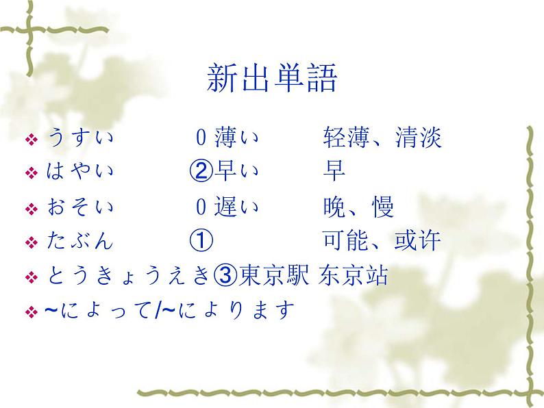 高中日语标日初级上册课件第二十三课休みの日、散歩したり買い物に行ったりします。05