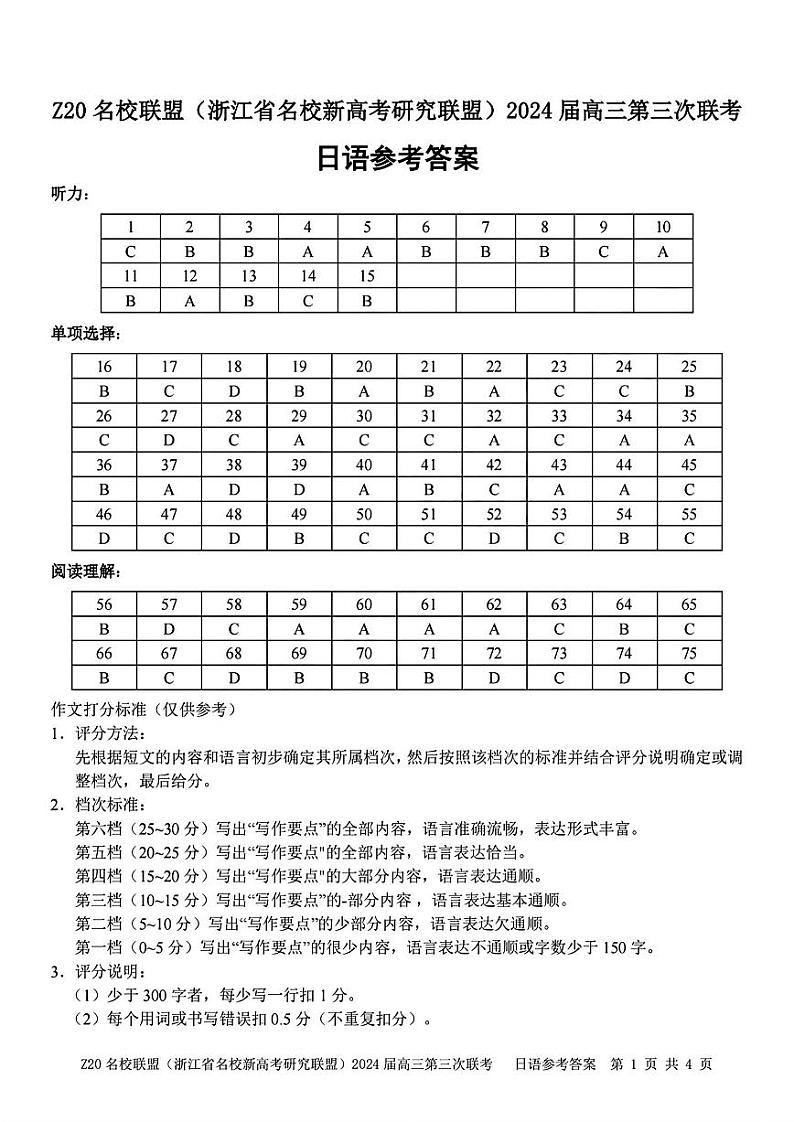 2024届浙江省Z20名校联盟高三第三次联日语试题01