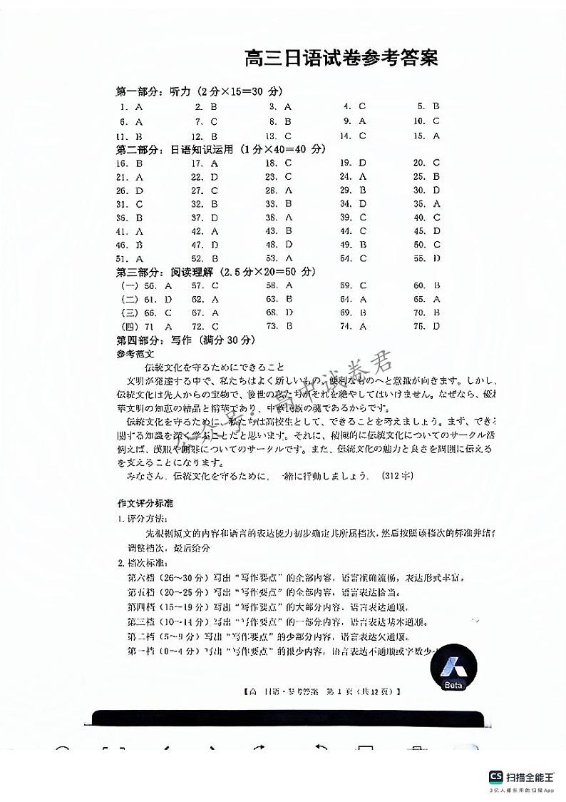 2024年普通高等学校招生全国统一考试猜题信息卷（一）高三下学期5月日语试题及答案01