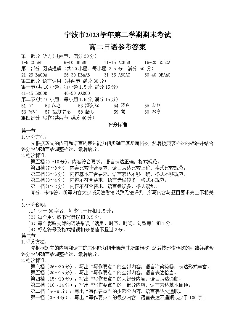 浙江省宁波市2023-2024学年高二下学期6月期末考试日语试题01
