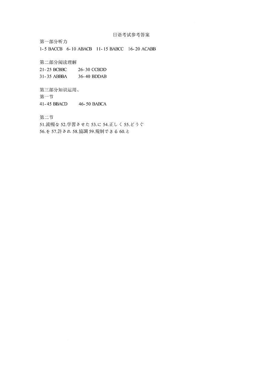 日语考试参考答案第1页