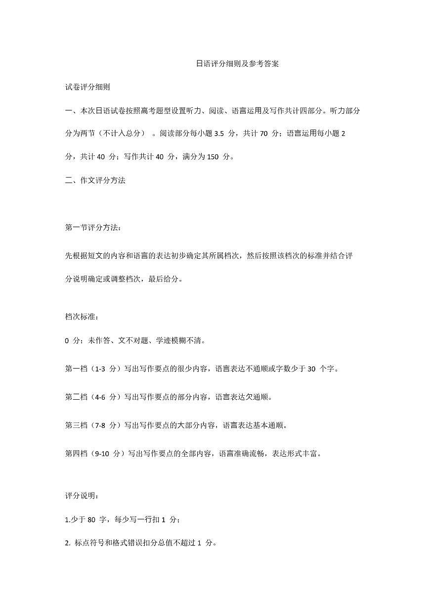 山西省太原市2025年高三年级模拟考试（二）日语答案第1页