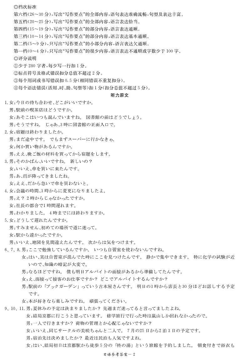 日语答案（仿真联考三）第2页