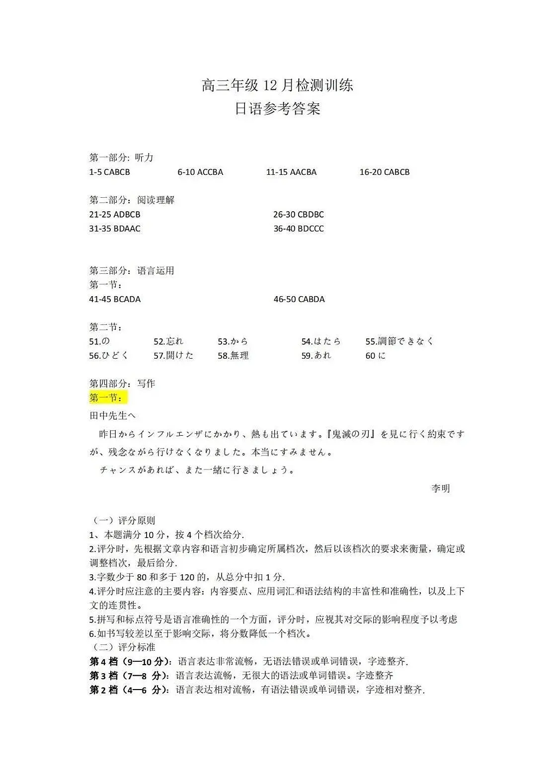 2026届高三第一次八省联考（T8联考）日语答案第1页