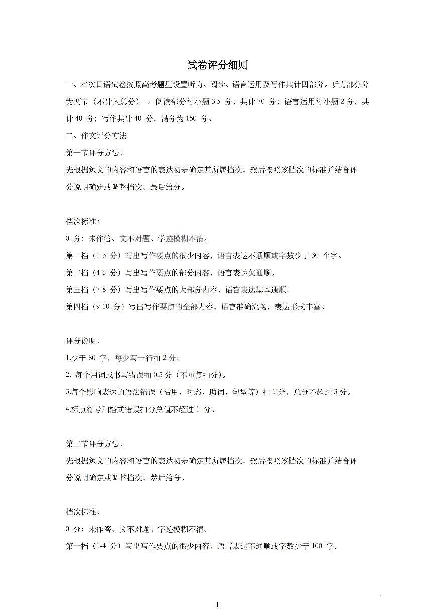 太原25-26学年高三第一学期期末日语答案第1页