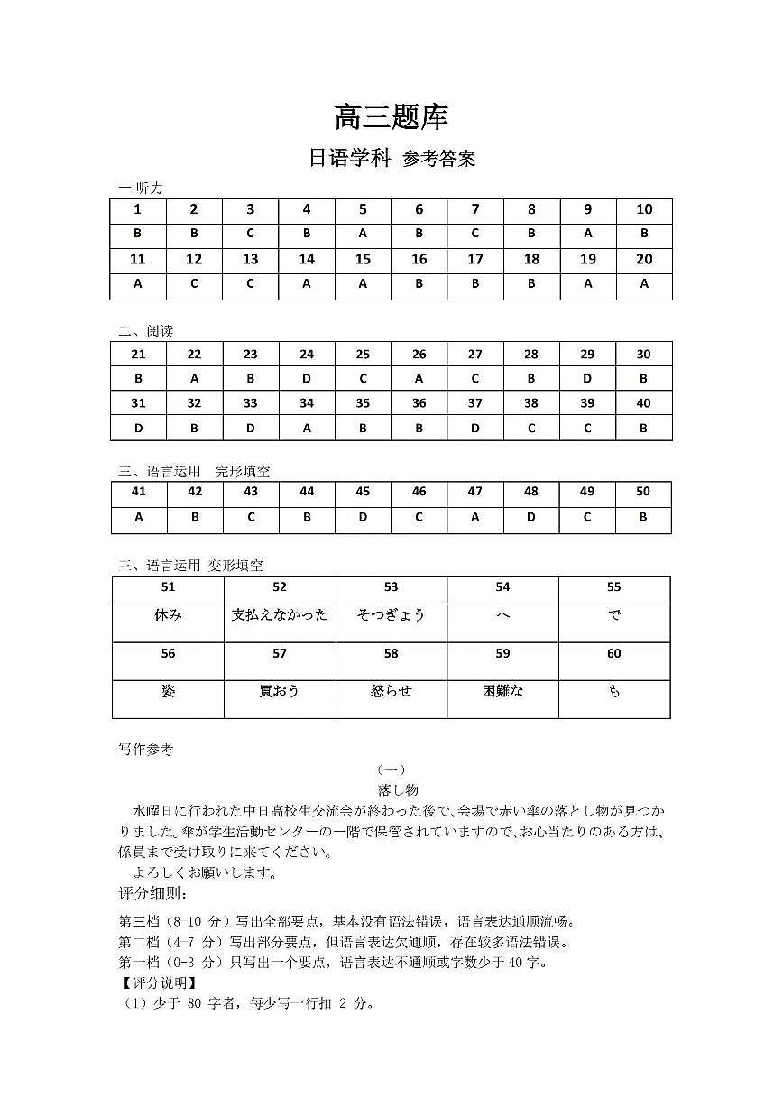 日语答案-2602浙南七彩精诚金兰第1页