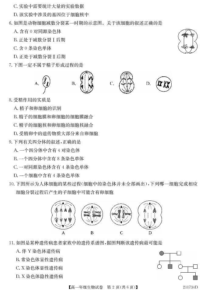 2020-2021学年安徽省合肥市六校联盟高一下学期期末联考生物试题 PDF版第2页
