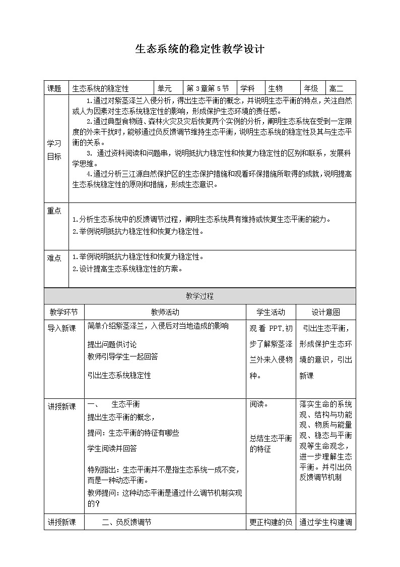 [人教版]生物选择性必修2  3.5生态系统的稳定性( 课件+教案)01