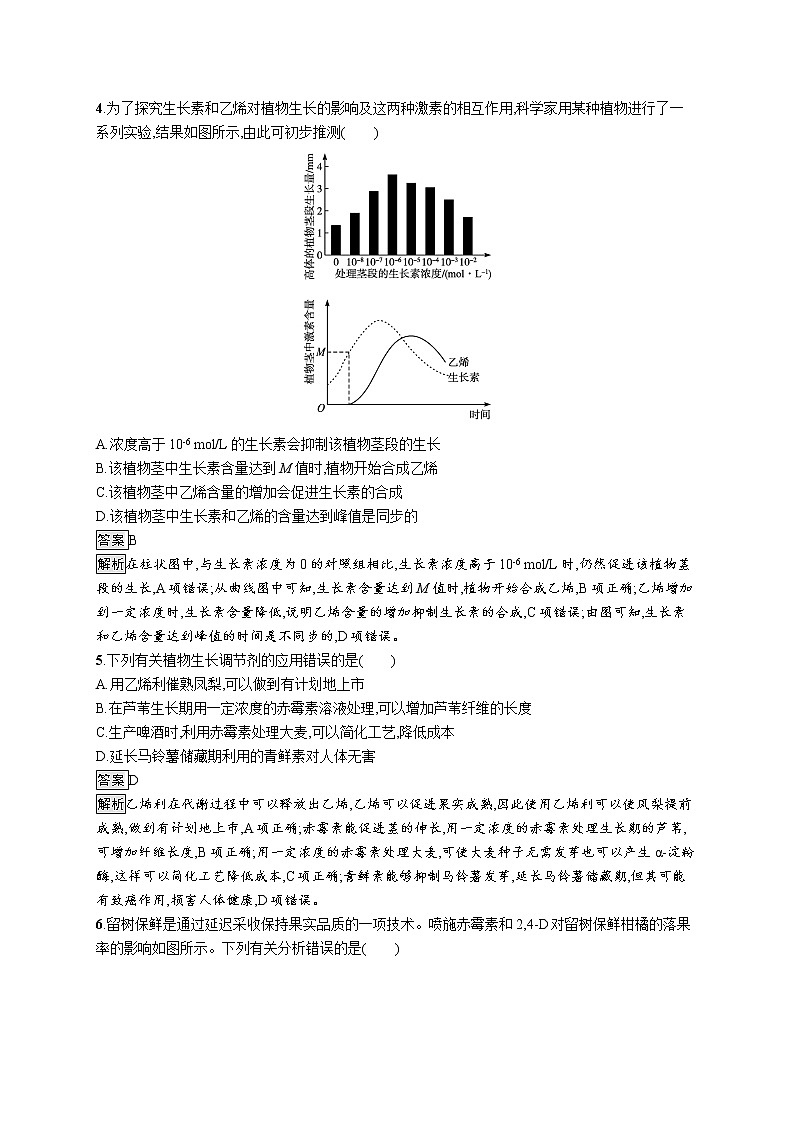 第五章第二节　植物激素调节植物生命活动 课后习题 —【新教材】浙科版（2019）高中生物选择性必修102
