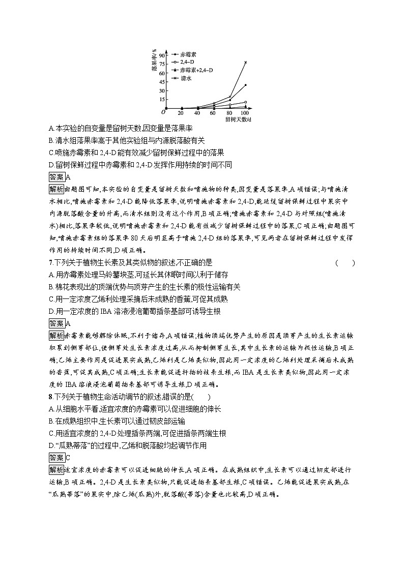 第五章第二节　植物激素调节植物生命活动 课后习题 —【新教材】浙科版（2019）高中生物选择性必修103