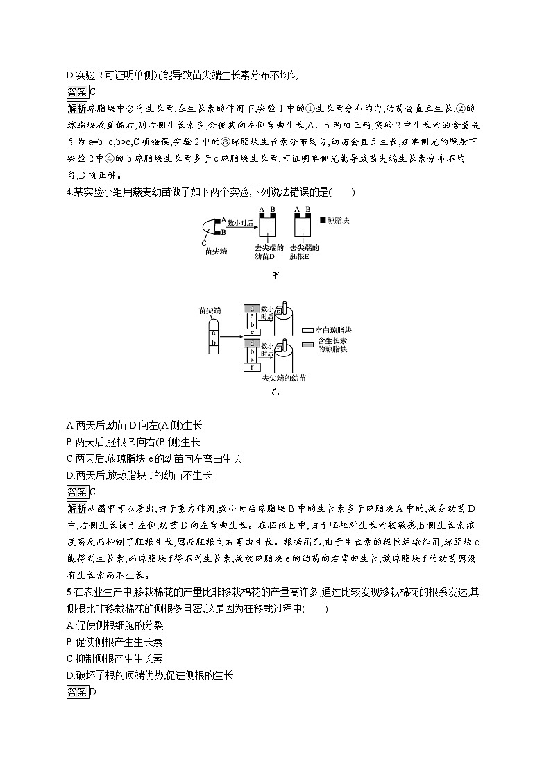 第五章植物生命活动的调节 过关检测 课后习题 —【新教材】浙科版（2019）高中生物选择性必修102
