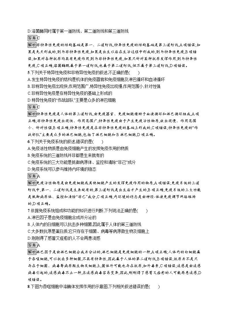 第四章免疫调节过关检测 课后习题 —2021-2022学年【新教材】浙科版（2019）高中生物选择性必修1第2页