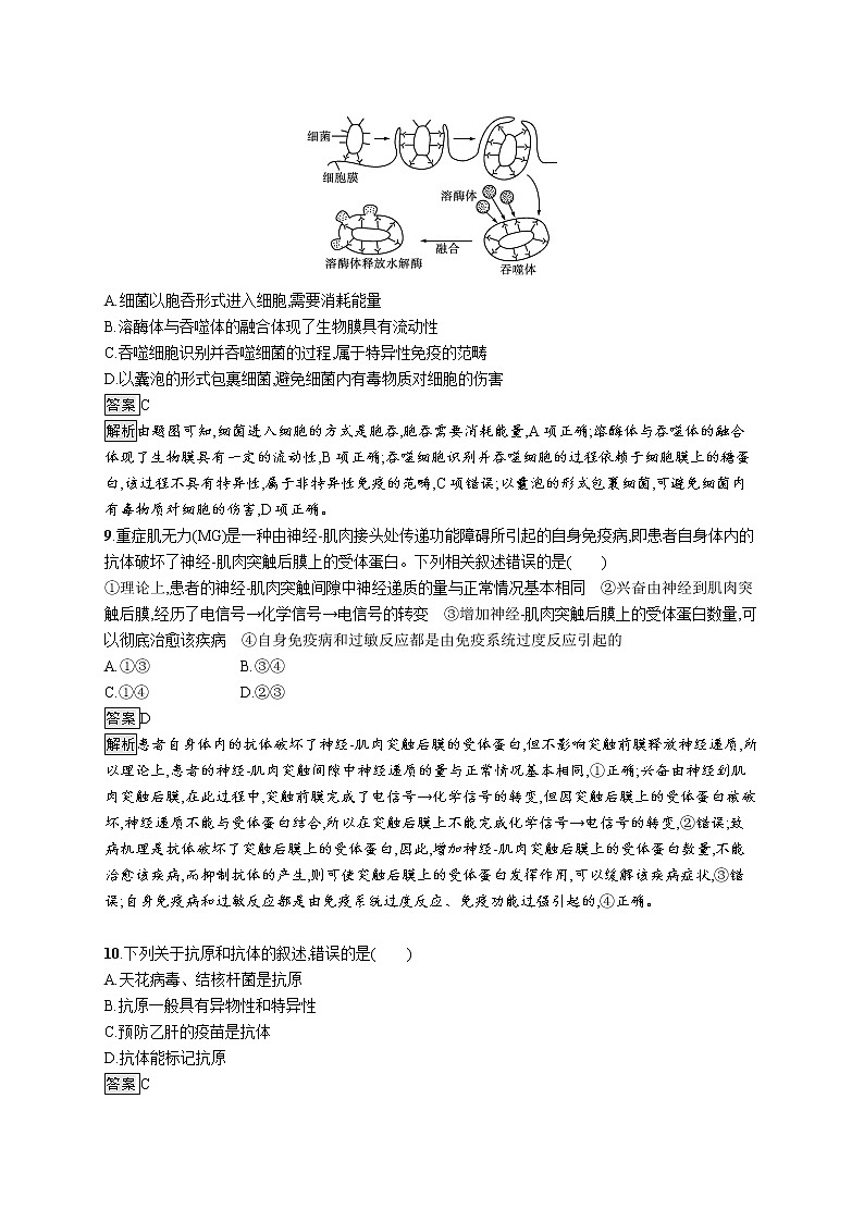 第四章免疫调节过关检测 课后习题 —2021-2022学年【新教材】浙科版（2019）高中生物选择性必修1第3页