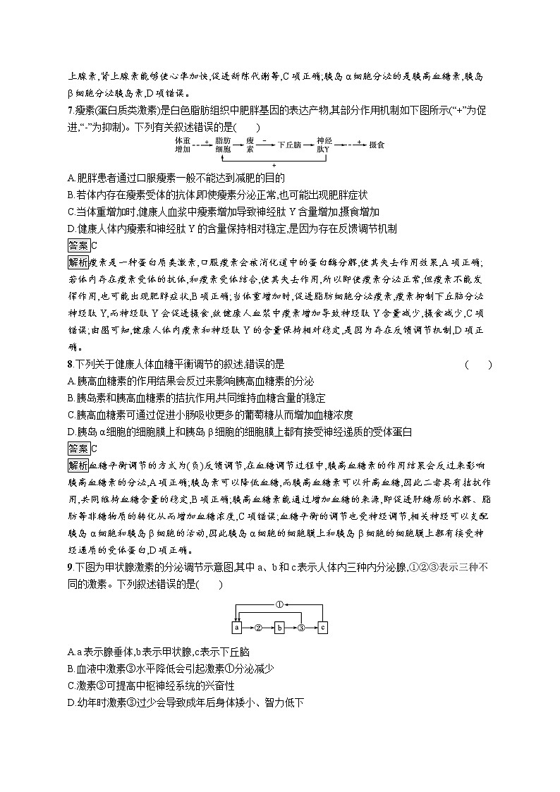 第三章过关检测 课后习题 —2021-2022学年【新教材】浙科版（2019）高中生物选择性必修1第3页
