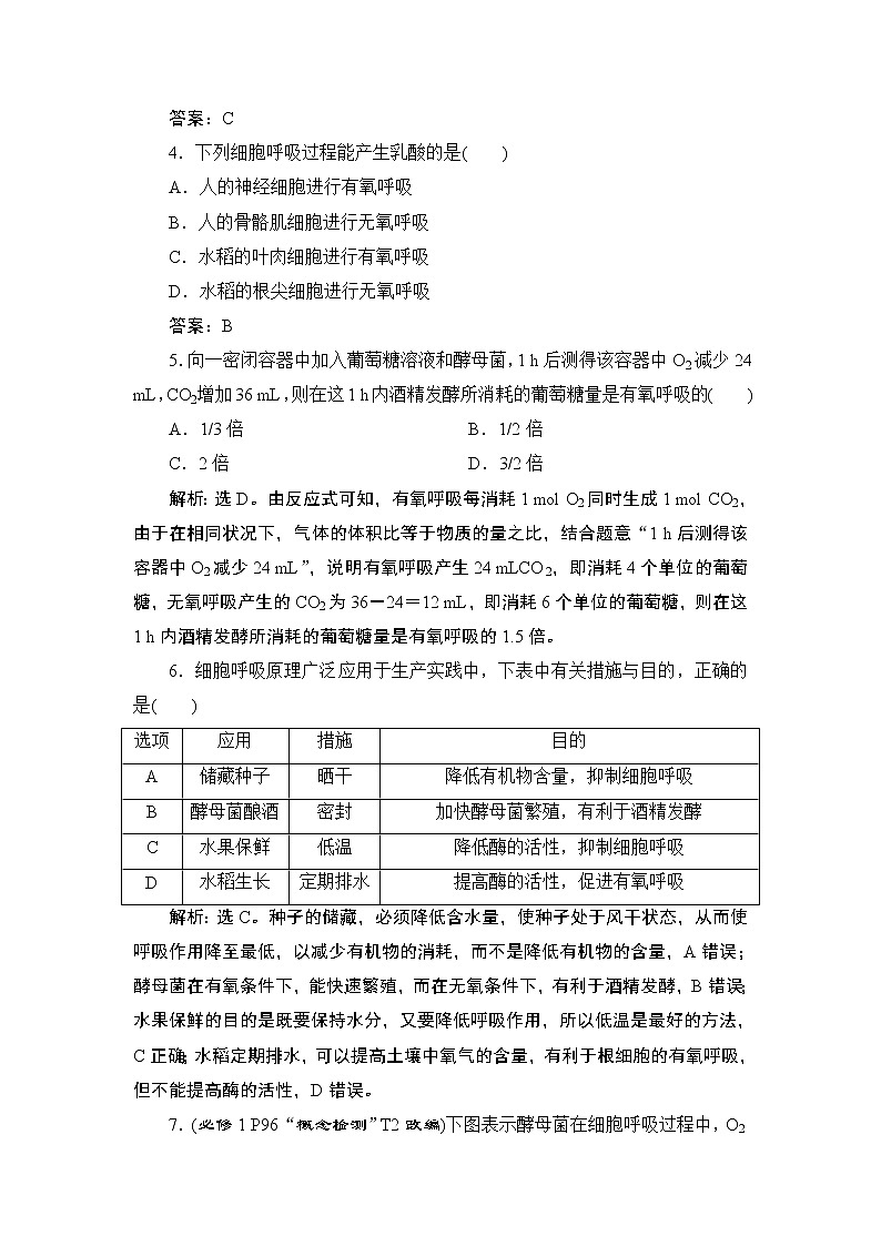 第5章第3节　细胞呼吸的原理和应用--（新教材）2021年人教版（2019）高中生物必修1同步练习第2页