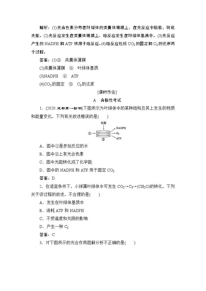 第5章第4节　二　第1课时　光合作用的原理--（新教材）2021年人教版（2019）高中生物必修1同步练习第3页