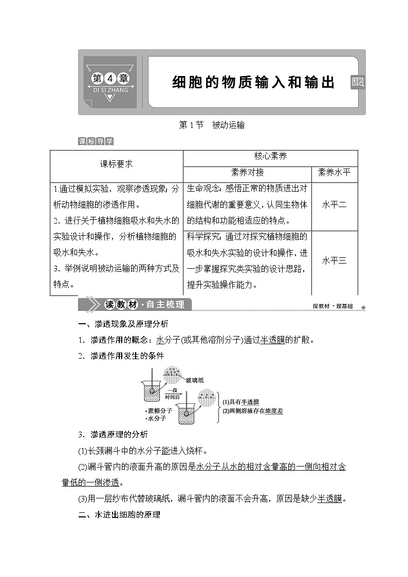 第4章第1节　被动运输--（新教材）2021年人教版（2019）高中生物必修1同步学案01