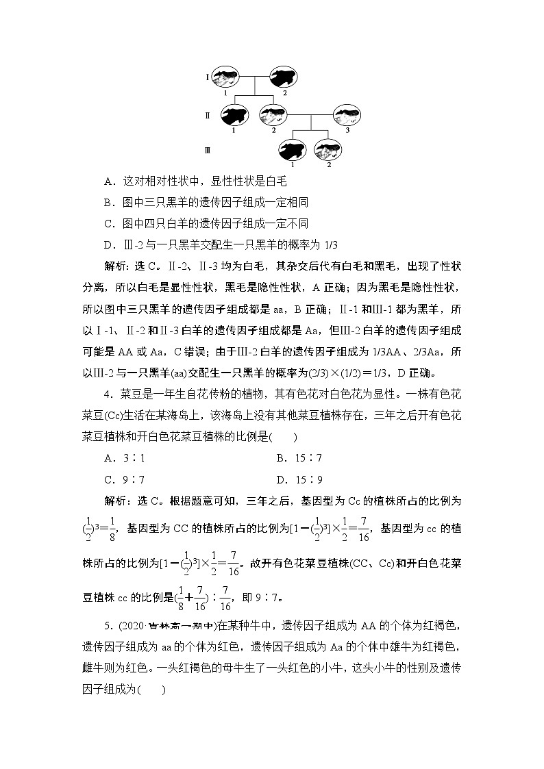 第1章章末综合检测(一)--（新教材）2021年人教版（2019）高中生物必修2同步学案+同步练习02