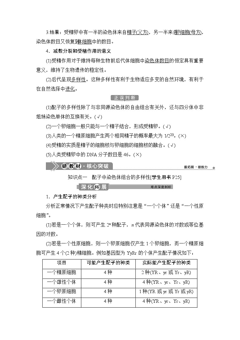 第2章第1节   二　受精作用--（新教材）2021年人教版（2019）高中生物必修2同步学案+同步练习第2页