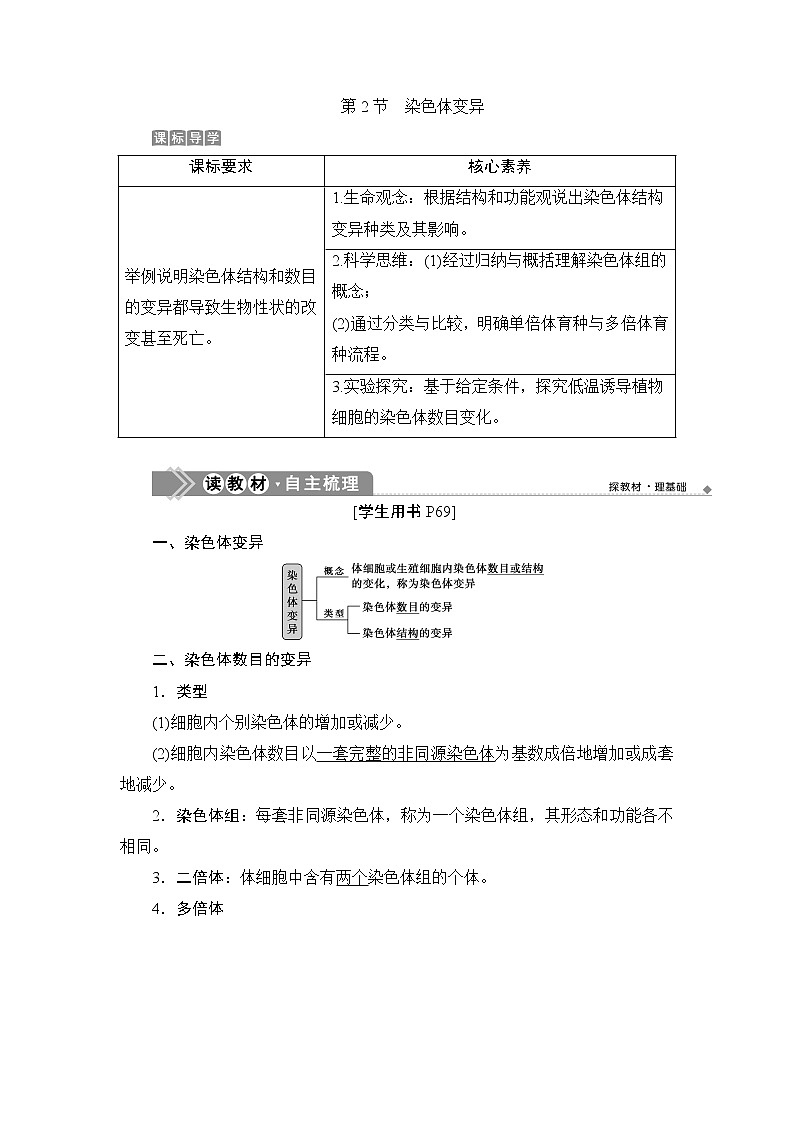 第5章第2节   染色体变异--（新教材）2021年人教版（2019）高中生物必修2同步学案+同步练习01