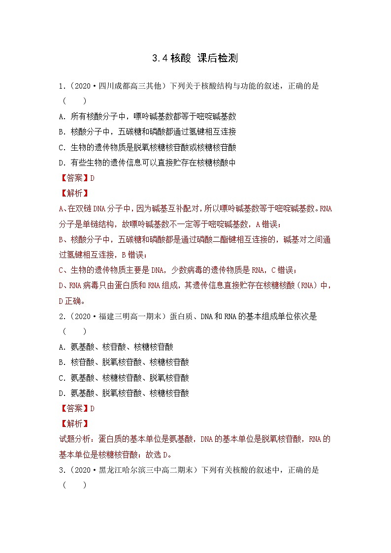 3.4 核酸（练习）（解析版）第1页