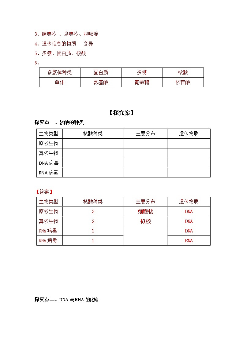3.4 核酸（导学案）--2021-2022学年新教材北师大版高中生物必修1第2页