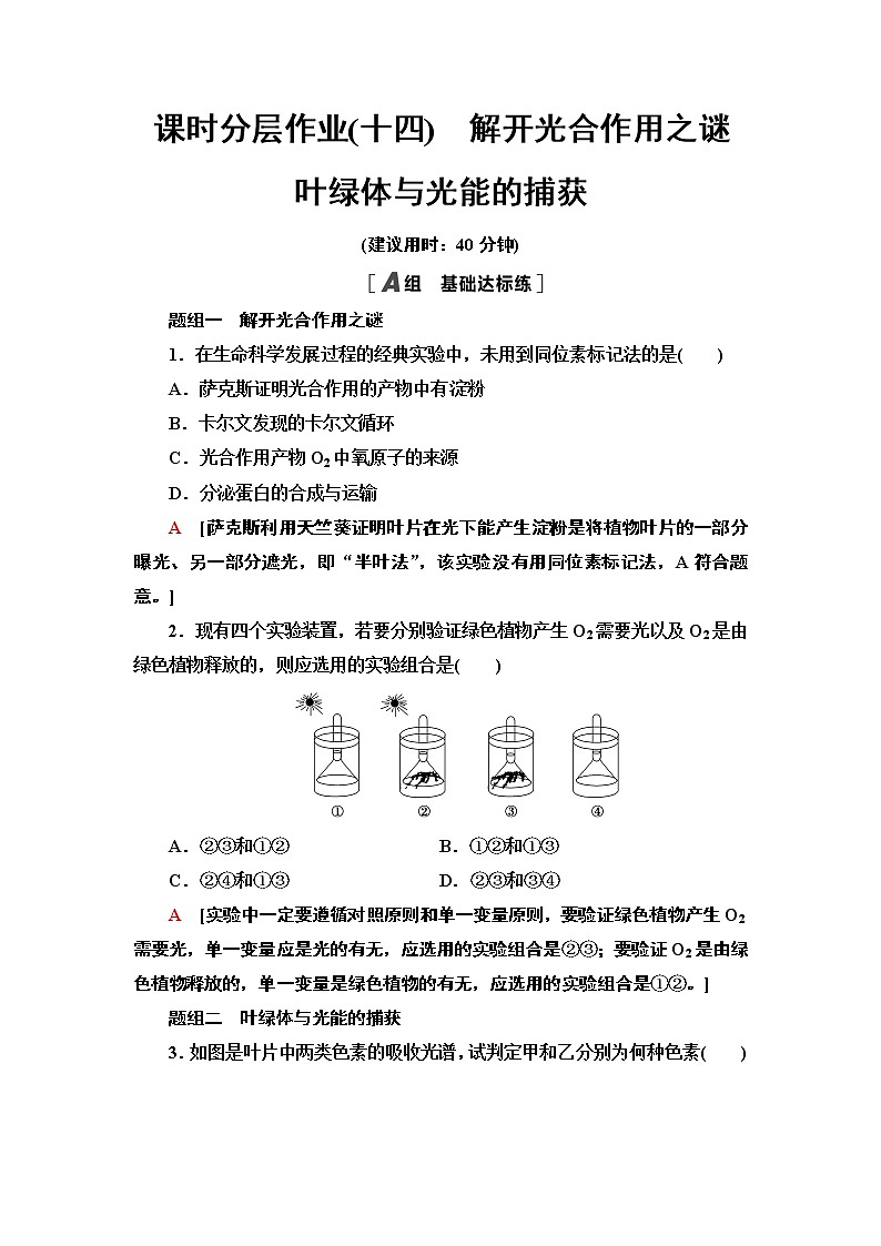 2021-2022学年苏教版（2019）高中生物 必修1 第3章 第2节　光合作用——光能的捕获和转换课件+课时练01