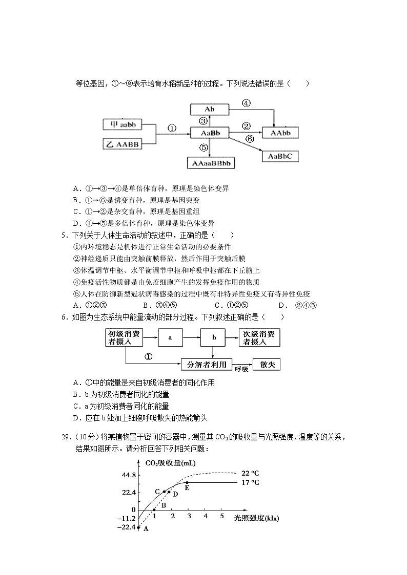 云南省丽江市2020-2021学年高二下学期期末教学质量监测理科综合生物试题 Word版含答案02