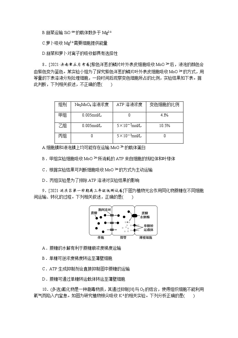 【新教材】2022届新高考生物一轮复习课后检测：7+物质跨膜运输的实例与方式+Word版含解析第3页