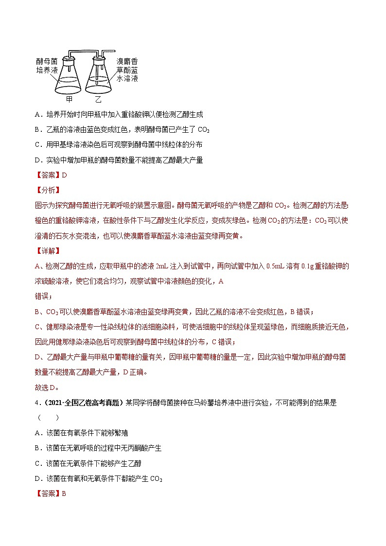 专题03细胞呼吸-三年（2019-2021）高考生物真题分项汇编（解析版）第2页