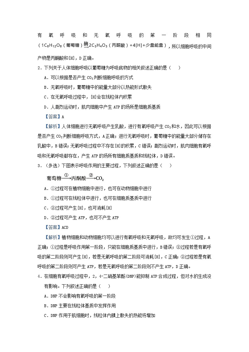 新高考2021届高考生物小题必练5细胞呼吸的原理及其应用第3页