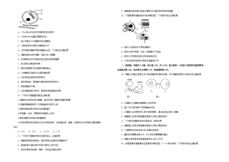 2021年新教材高中生物第三章细胞的基本结构双基训练金卷二新人教版必修1分子与细胞02