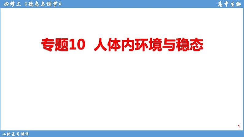 2022届高三二轮复习生物：专题10人体内环境与稳态课件第1页