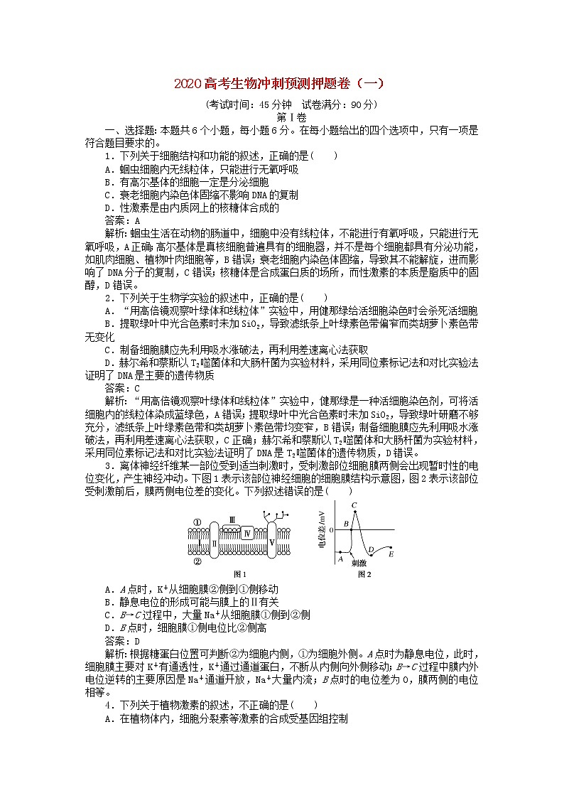 2020高考生物冲刺预测押题卷一第1页