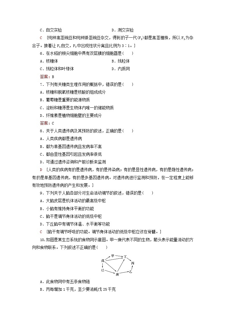 广东省普通高中2020年高中生物学业水平测试冲A复习标准示范卷6第2页