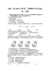 浙江省诸暨市第二高级中学2020-2021学年高一下学期期中考试生物试题+Word版含答案