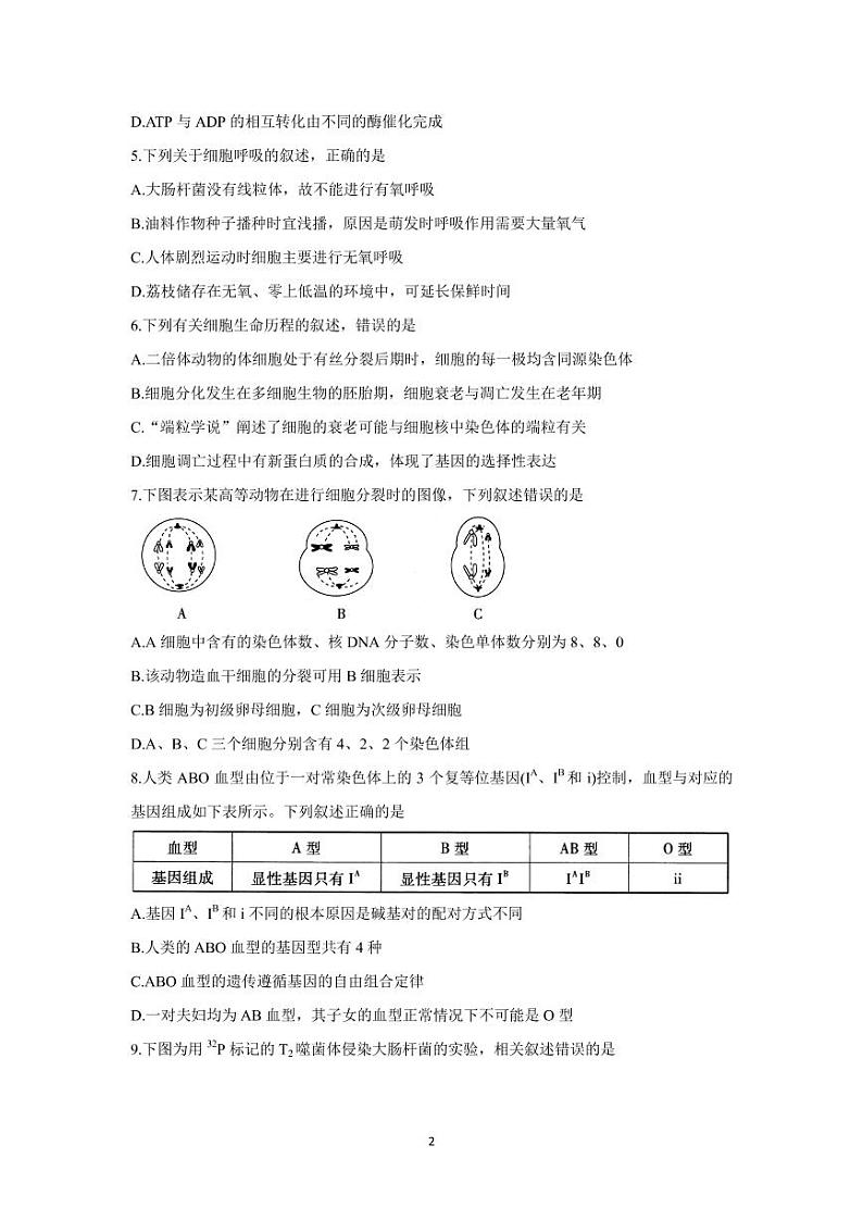 2022届山西省大同市灵丘县高三上学期8月开学摸底联考 生物  PDF版练习题02