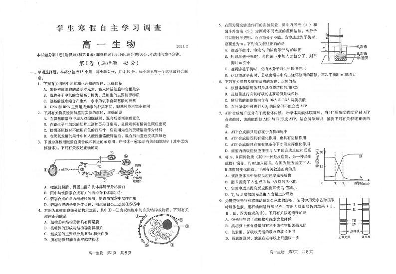 2020-2021学年江苏省常熟市高一下学期学生寒假自主学习调查生物试题 PDF版01