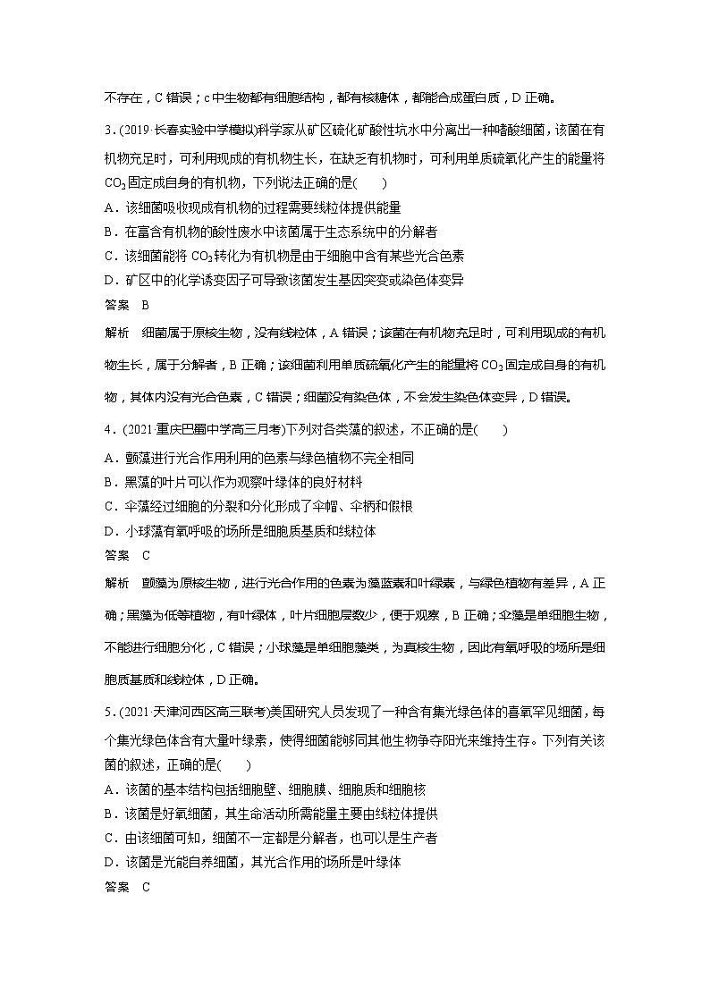 2022届高考生物一轮复习专题训练2　区分原核细胞与真核细胞　（解析版）02