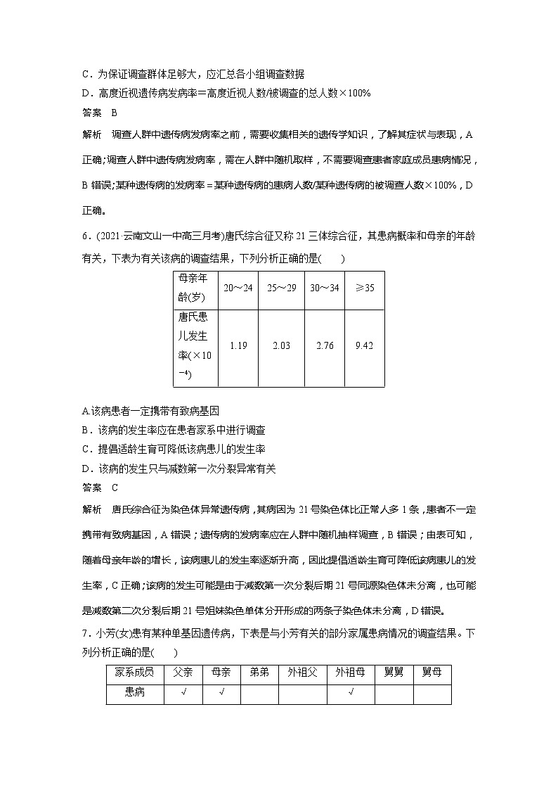 2022届高考生物一轮复习专题训练41　聚焦人类遗传病及其调查实验（解析版）第3页