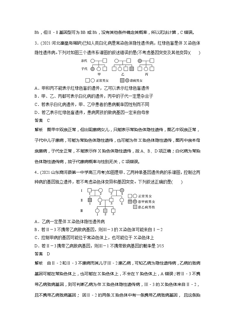 2022届高考生物一轮复习专题训练42　突破遗传系谱图的推断与概率计算　　（解析版）第2页