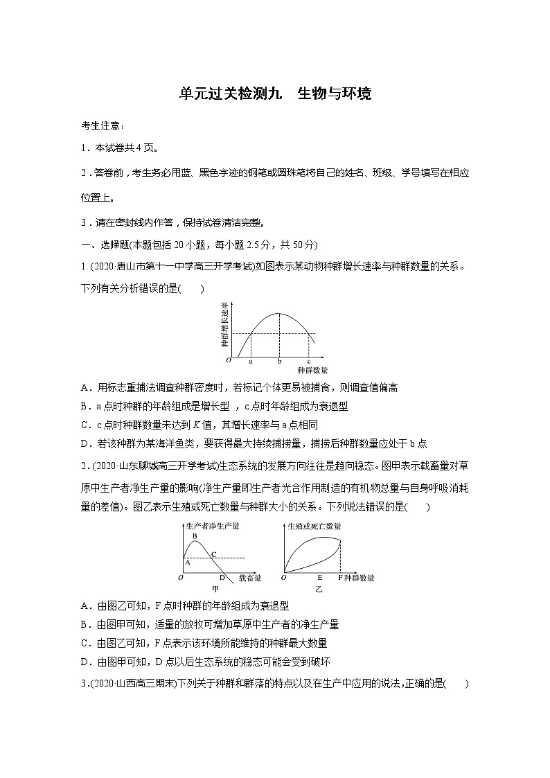 2022届高考生物一轮复习单元过关检测九　生物与环境【解析版】第1页