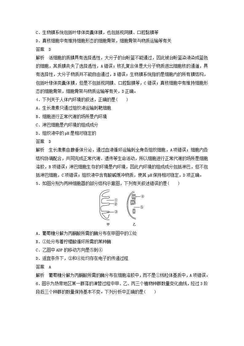 浙江专用2020高考生物考前增分专项练辑综合模拟卷二02