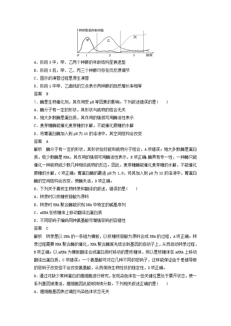 浙江专用2020高考生物考前增分专项练辑综合模拟卷二03