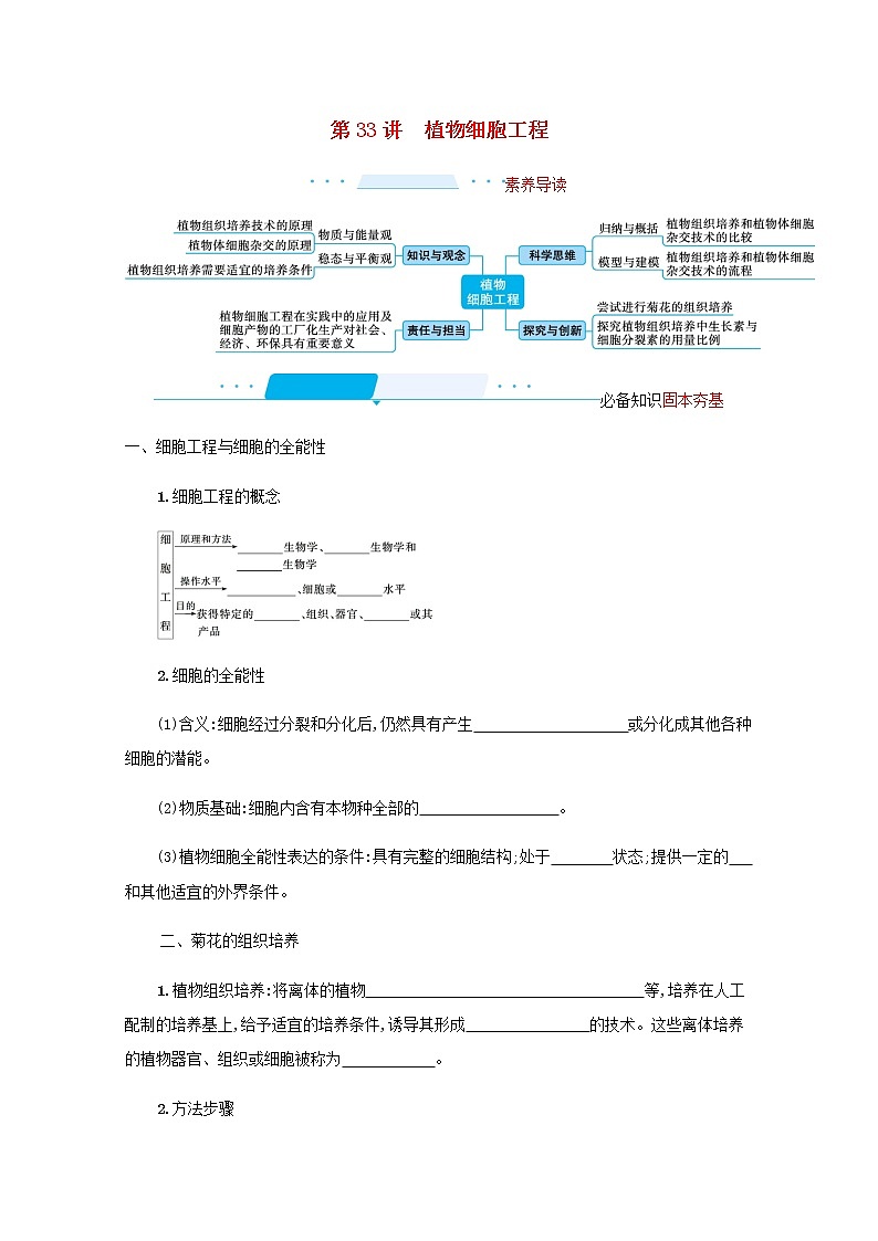 2022届高考生物一轮复习第10单元生物技术与工程第33讲植物细胞工程学案新人教版01